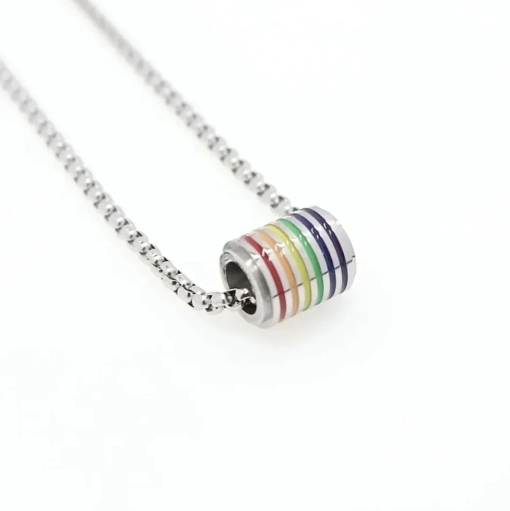 Colorful enameled rainbow on metal pendant rolo chain necklace, LGBTQ+, Pride